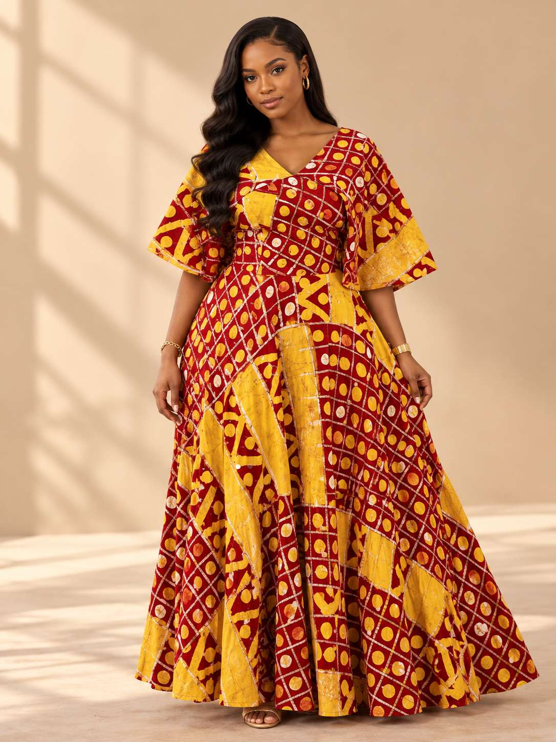 Red & Gold Ankara Flare Gown